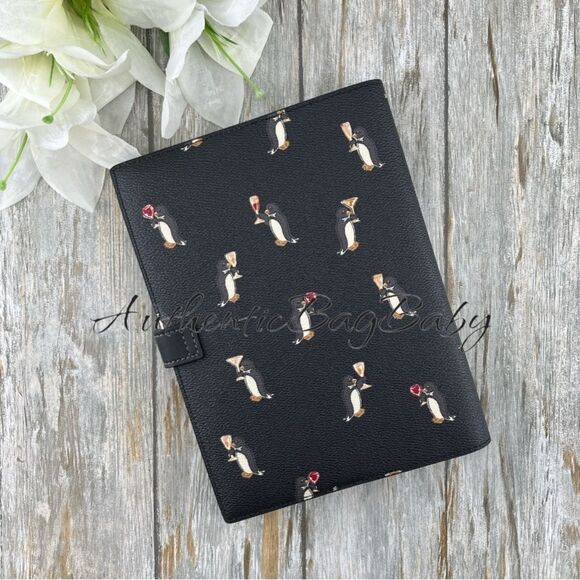 Coach Boxed Notebook & Pencil Case Set With Penguin Print Leather Bag Purse - Picture 7 of 9